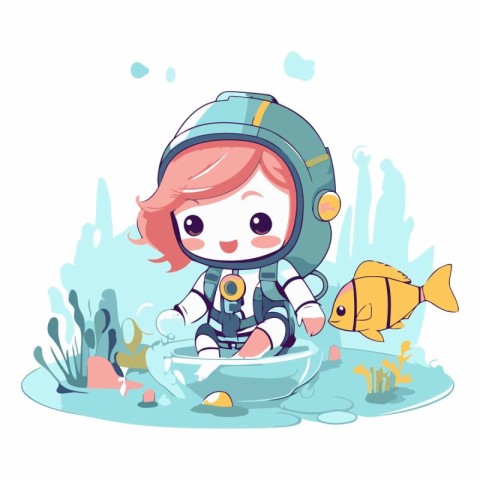 Cute little girl in space suit floating in the water.