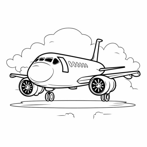 Airplane on the background of the clouds. Hand drawn vector illu