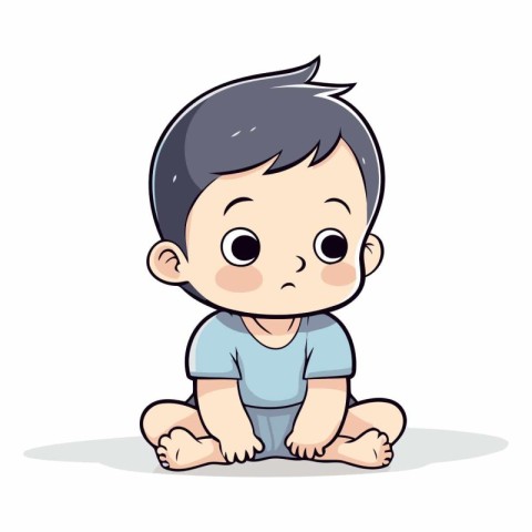 Cute little baby boy sitting on the floor.