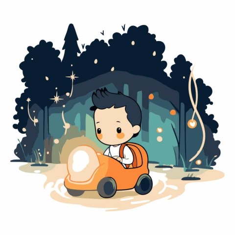 Boy driving a car on the road in the park