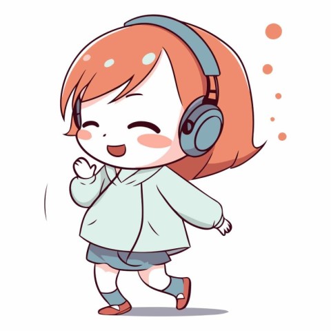 Cute little girl listening to music with headphones.