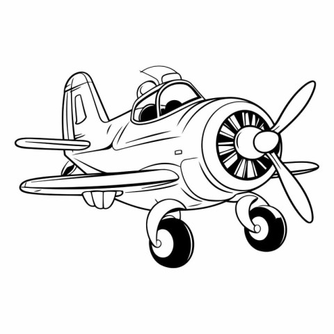 Vintage airplane isolated on white background in sketch style.