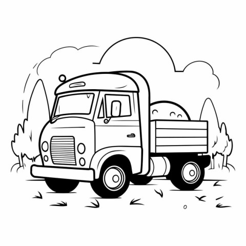 Vector illustration of a truck with a trailer on the road in the