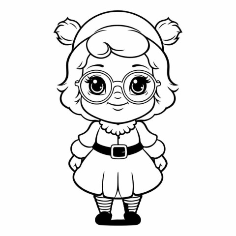 Black and White Cartoon Illustration of Cute Little Girl Charact