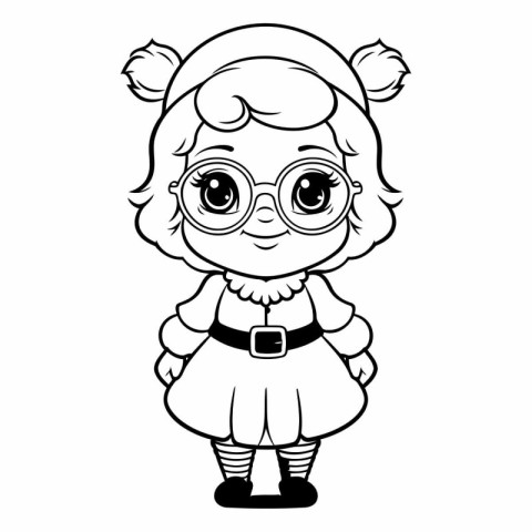 Black and White Cartoon Illustration of Cute Little Girl Charact