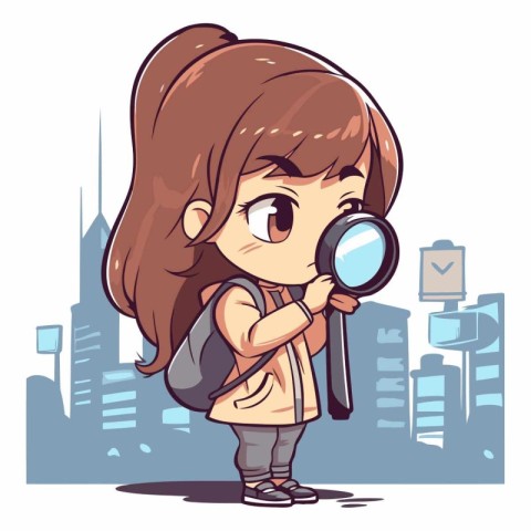 Cute little girl looking through magnifying glass.