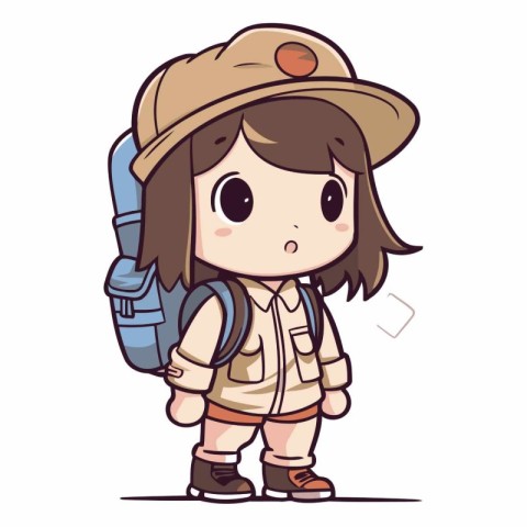 Illustration of a Cute Little Schoolgirl Wearing a Backpack