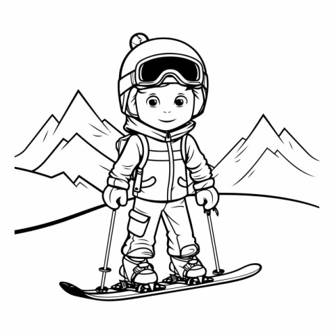 Coloring book for children: skier in the mountains