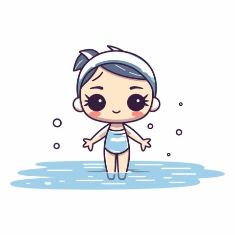 Cute little girl swimming in the pool. Vector cartoon illustrati