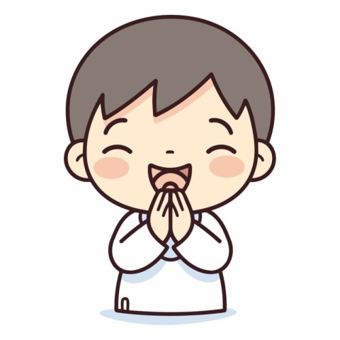 Illustration of a Kid Boy Praying with Hands on His Mouth