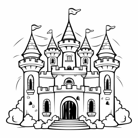 Cartoon castle on a white background for coloring book