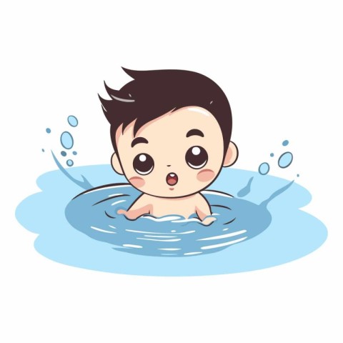 cute baby boy swimming in water cartoon vector illustration eps