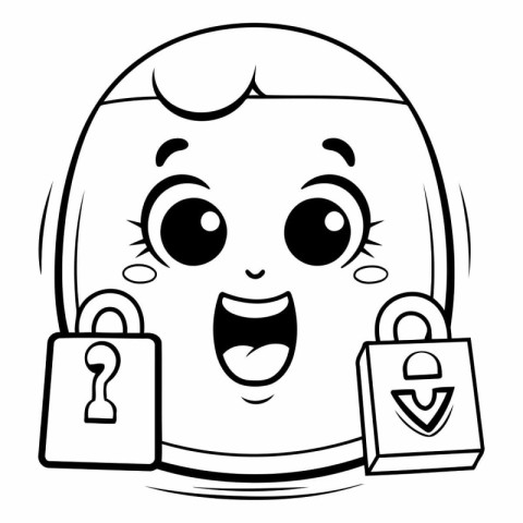 Black and White Cartoon Illustration of Cute Kid Boy or Girl Cha