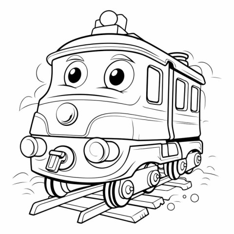 Black and White Cartoon Illustration of Funny Steam Train Charac