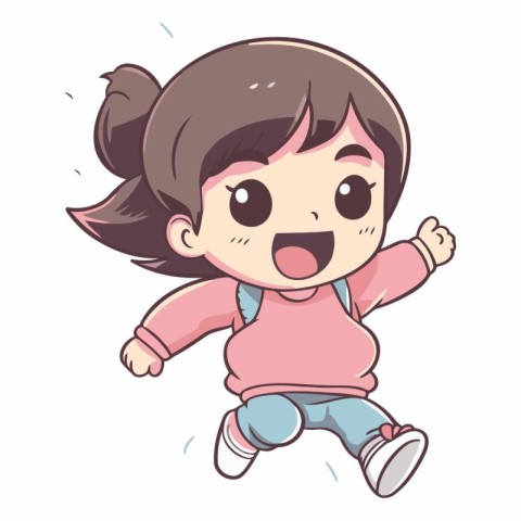 Illustration of a Cute Little Girl Jumping in the Air