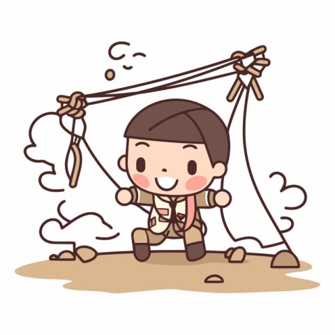 boy scout with bow and arrow on the rope.