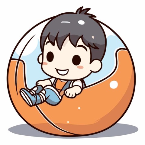 Cute little boy playing in inflatable ball.