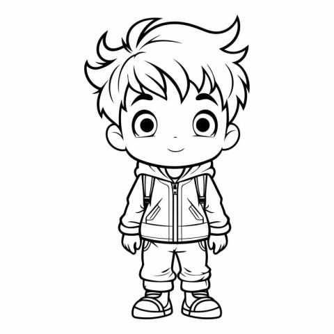 Vector illustration of a little boy in a jacket. Coloring book f