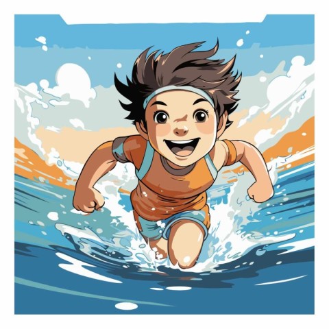 cartoon surfer boy jumping on the surfboard