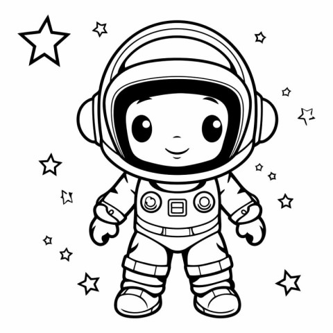 Cute astronaut boy cartoon with space suit and stars vector illu