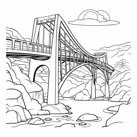 Bridges in the mountains. Hand drawn vector illustration for col