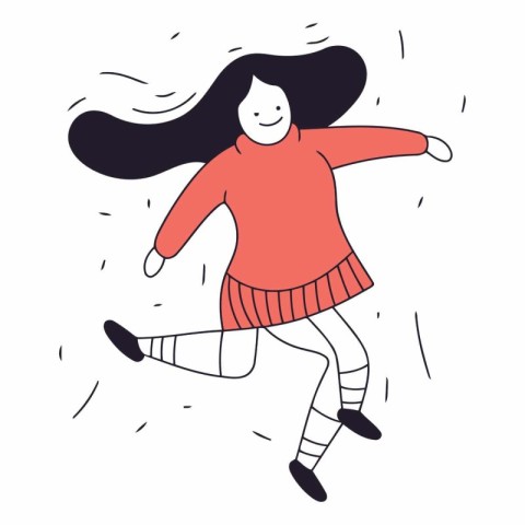 Vector illustration of a girl in a knitted sweater and skirt.