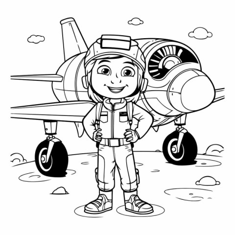 Coloring book for children: A boy in a space suit with an airpla