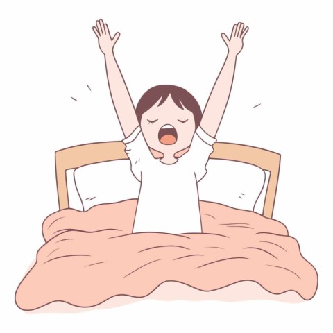 Illustration of a boy yawning in bed.