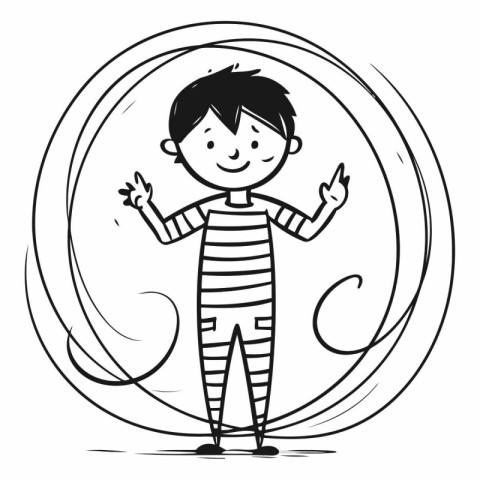 Cute cartoon little boy. Black and white vector illustration for