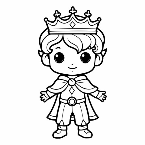 Black and White Cartoon Illustration of Cute Fairy Tale Princess