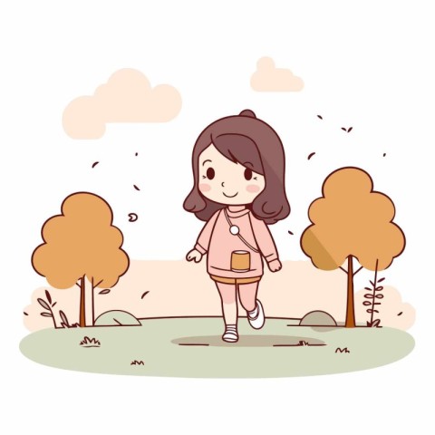 cute little girl walking in the park vector illustration design