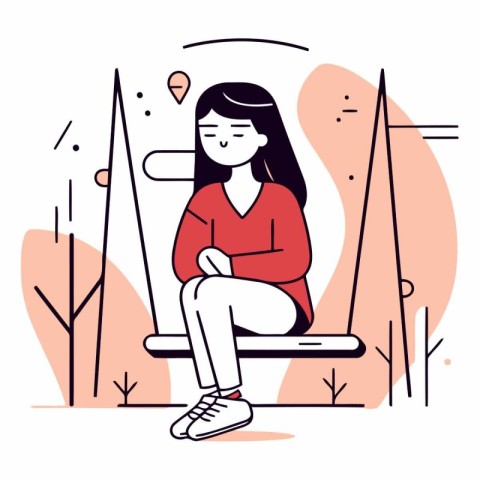 Girl sitting on a bench in a flat style.