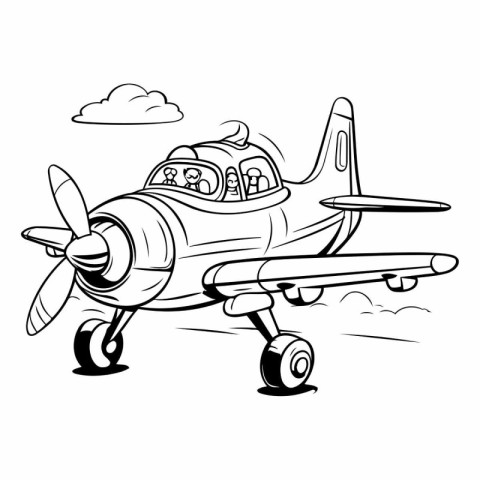 Vector illustration of a cartoon airplane. Coloring book for chi