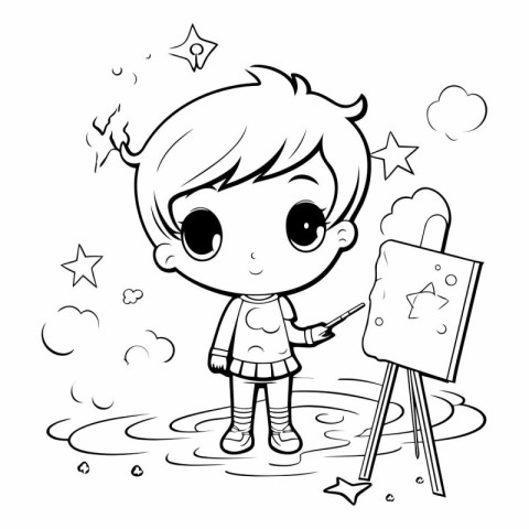 Coloring Page Outline Of a Cute Little Boy Playing in the Water