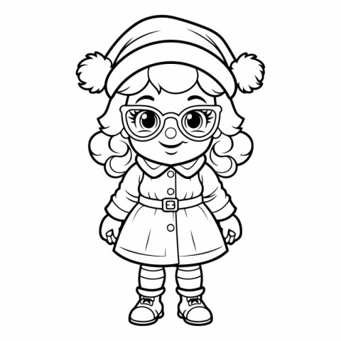 Coloring book for children: girl in a Christmas hat and glasses