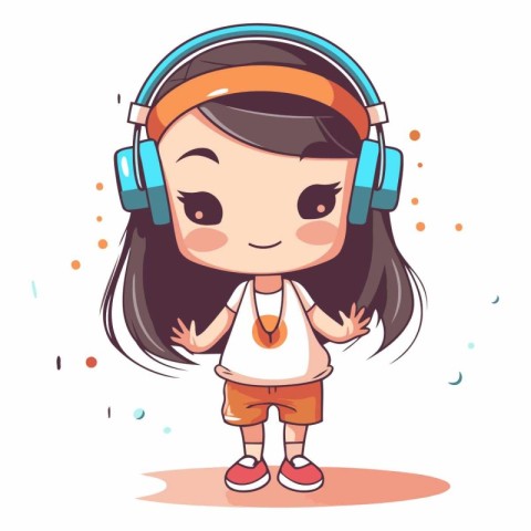 Cute little girl listening to music with headphones.