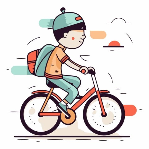 Vector illustration of a boy in a helmet riding a bicycle on the