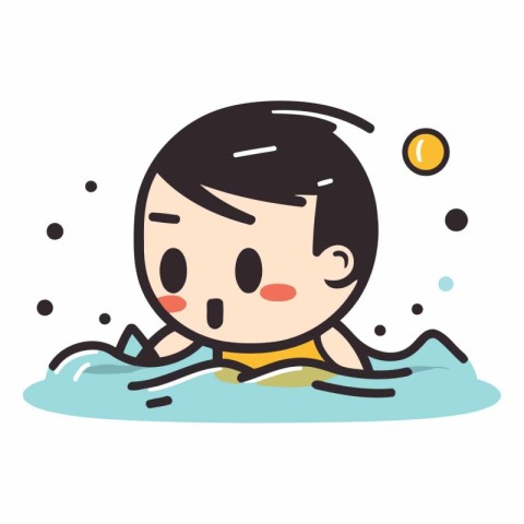 cute boy swimming in the pool. cute character vector illustratio