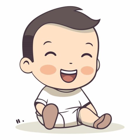 Cute little baby boy smiling and sitting on floor vector illustr