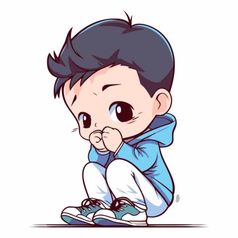 Illustration of a Cute Little Boy Crying and Looking Up