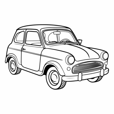 Retro car on white background in outline style.