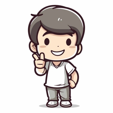 Boy pointing finger up character cartoon vector illustration. Cu