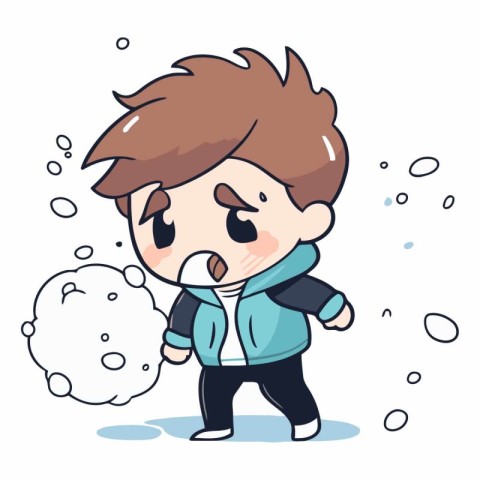 Illustration of a Boy Coughing and Wearing a Jacket