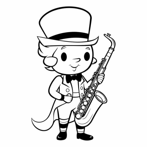 Illustration of a Cute Leprechaun Boy Playing a Saxophone