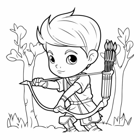 Coloring Page Outline Of Cute Boy Cupid with Bow and Arrow