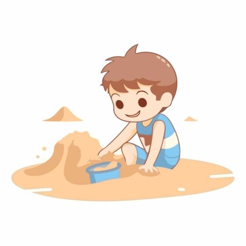 Cute little boy playing with sand on the beach