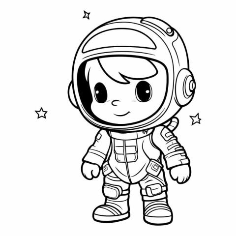 Cute astronaut boy cartoon vector illustration. Coloring book fo