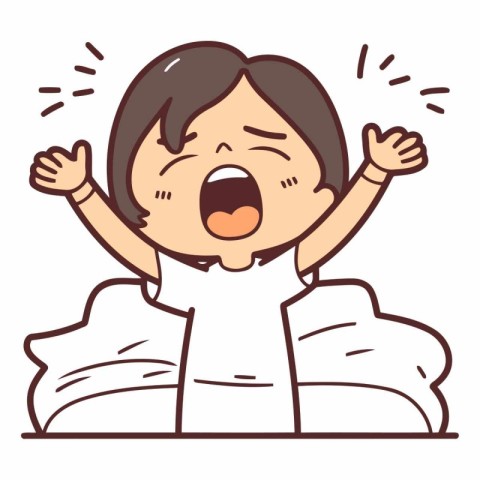 Illustration of a Kid Crying Out Loudly While Sitting on the Bed