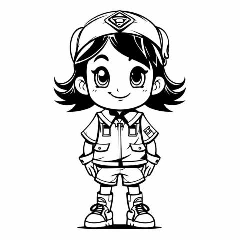 Cute Cartoon Little Girl in Uniform - Colored Vector Illustratio