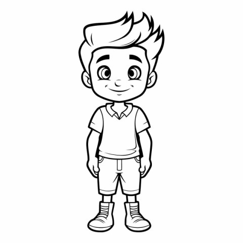 Outline of a happy boy wearing casual clothes.